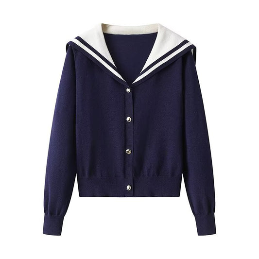 Navy Collar Knit Cardigan