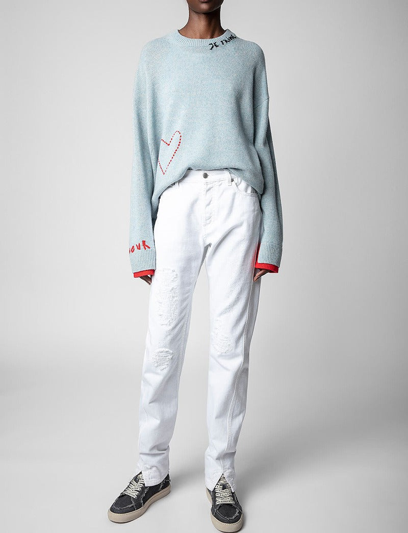 The Blue Love-Embroidered Cashmere Sweater FBBAD6887F38D090AF94E330324E5316