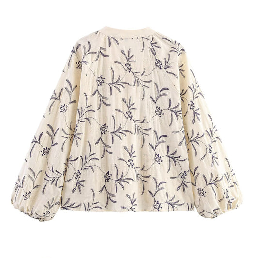 Vintage Embroidered Stand-Collar Shirt