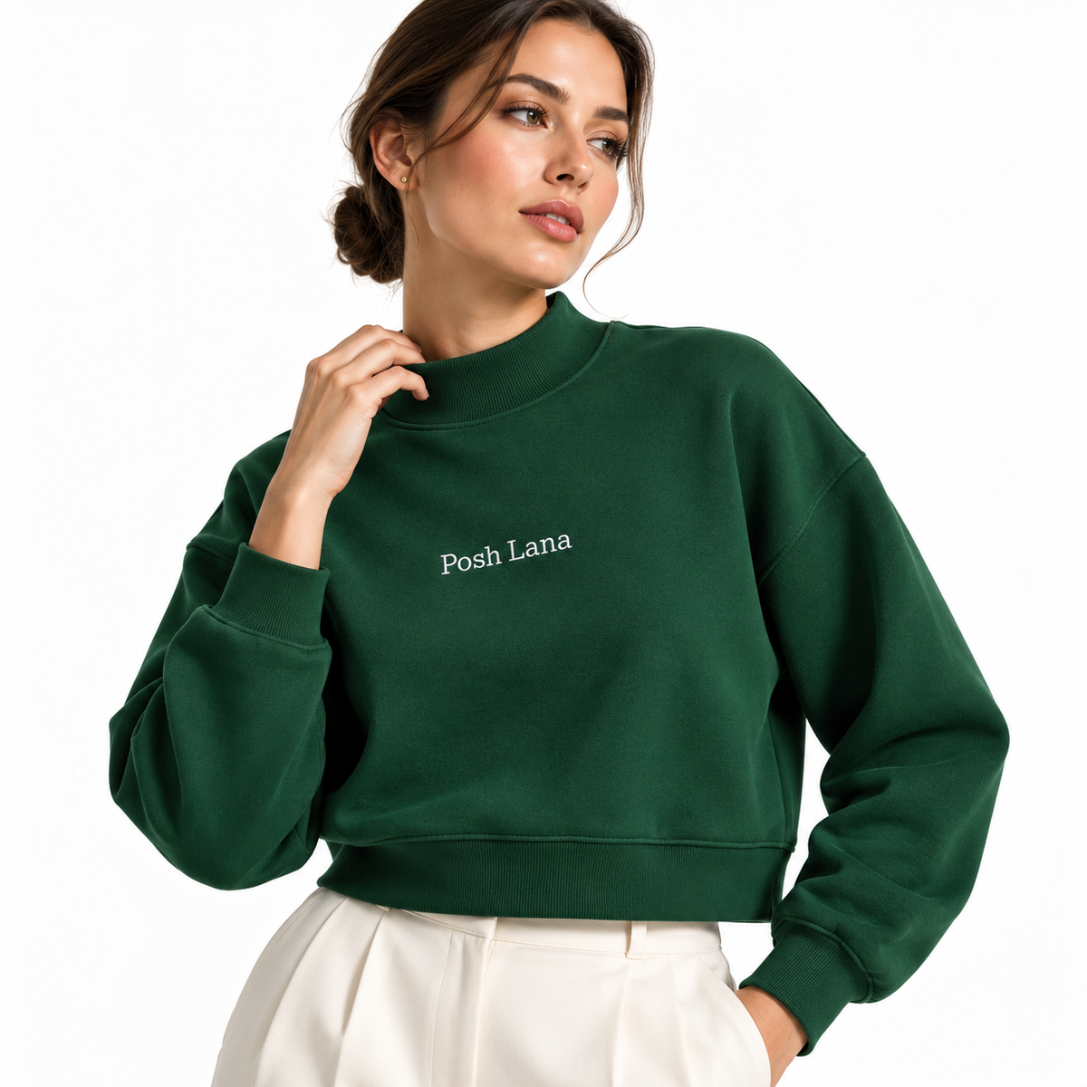 The Relaxed Fleece Mock-Neck Green Sweatshirt ForestGreenPoshLanaLookbook