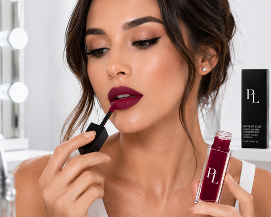Matte Lip Stain - Deep Burgundy Glamorouslipapplicationinbrightvanitysetting