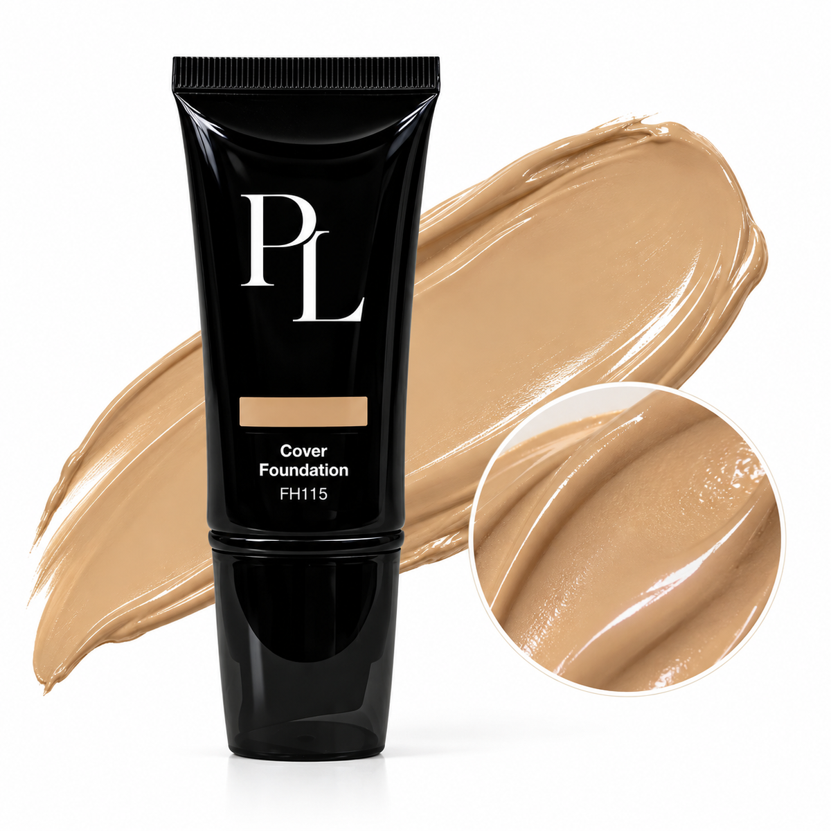 Full Cover Foundation - Desert GlossyBlackFoundationTubeandCreamySwatch