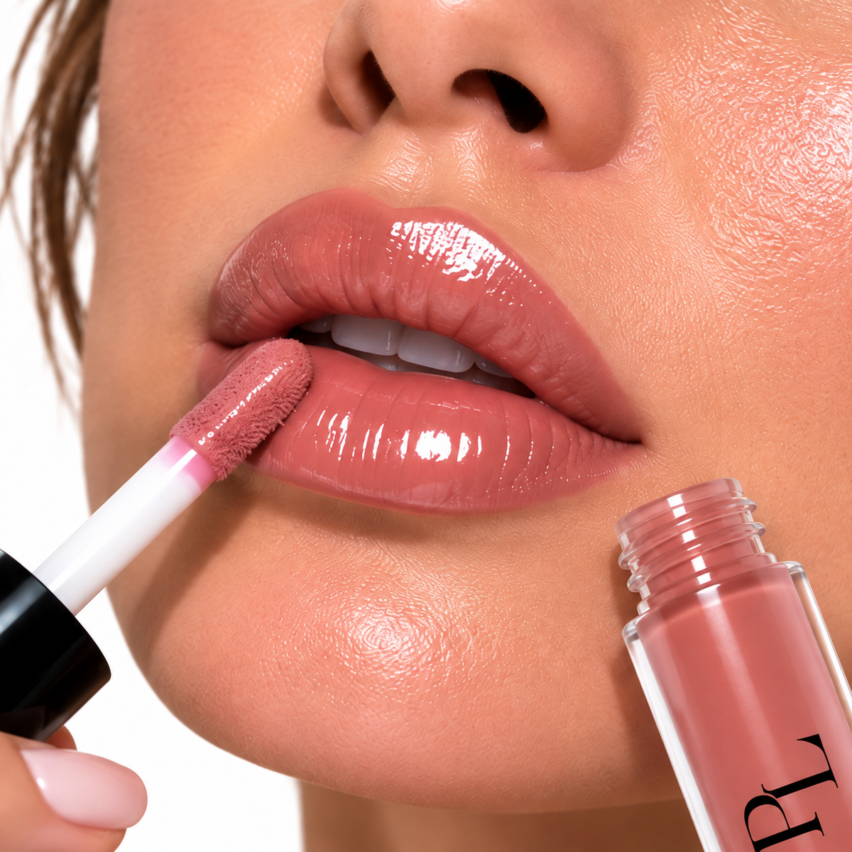 Lip Gloss - Chestnut Glossy_Rosy_Nude_Lip_Application