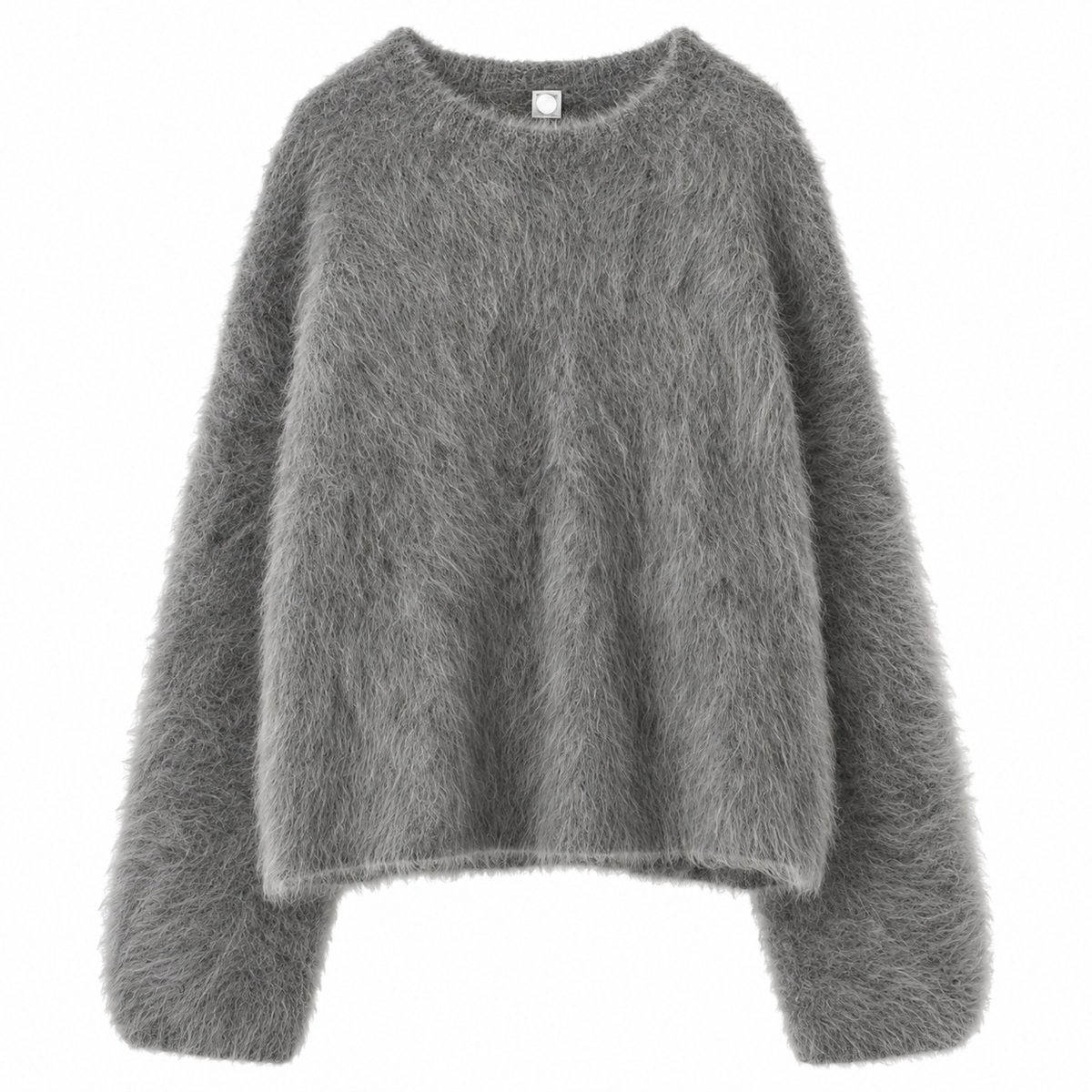 The Alpaca Relaxed Crewneck Sweater GrayFuzzyMohairSweateronWhite