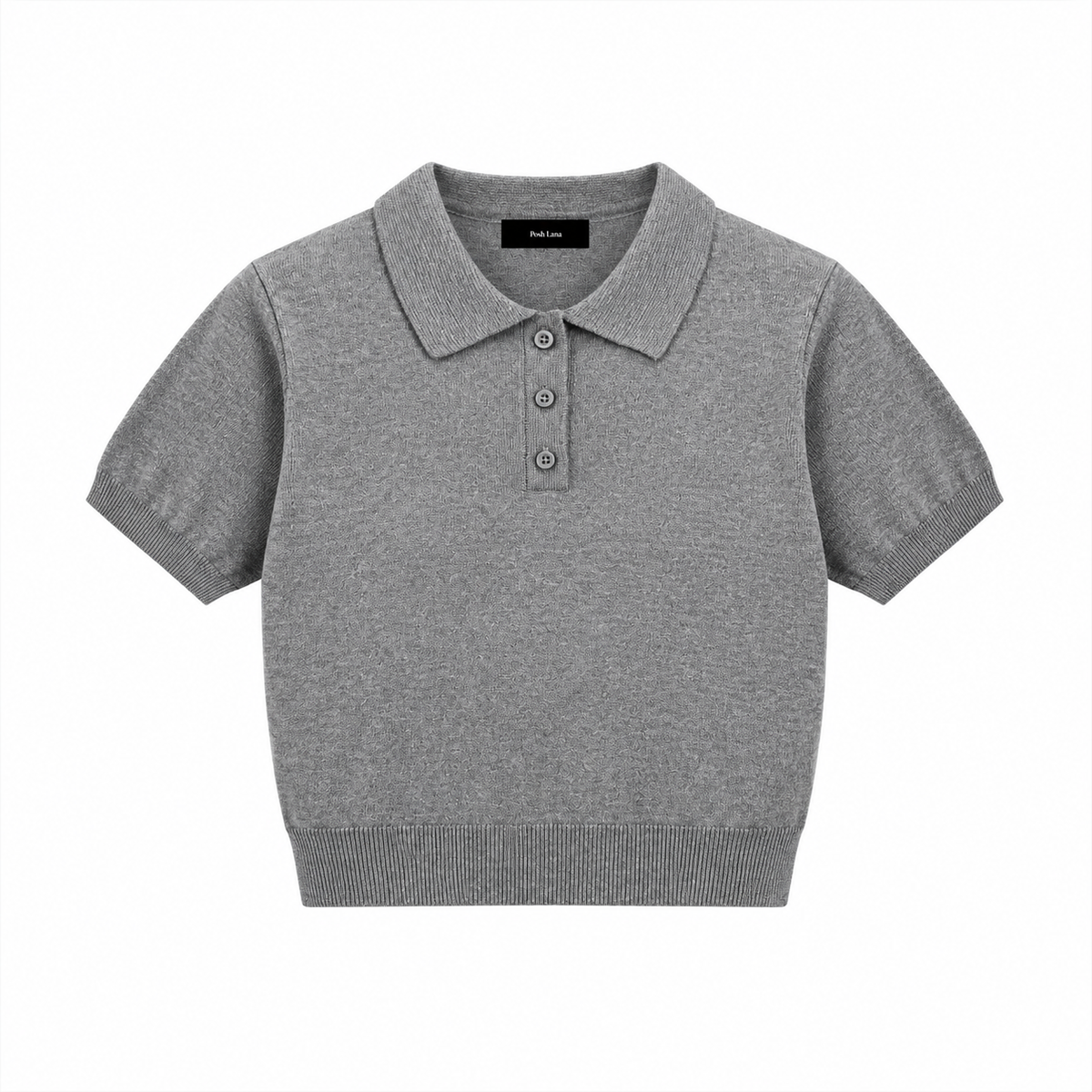 Women’s Knit Cotton o Shirt Flower Gray GrayKnitPolowithPoshLanaLabel