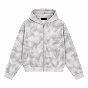 Dirty Washed Zip-Up Fleece Hoodie GrayTie-DyeZip-UpHoodie