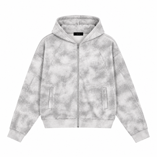 The Vintage-Wash Boxy Zip-Up Hoodie Flower gray GrayTie-DyeZip-UpHoodie
