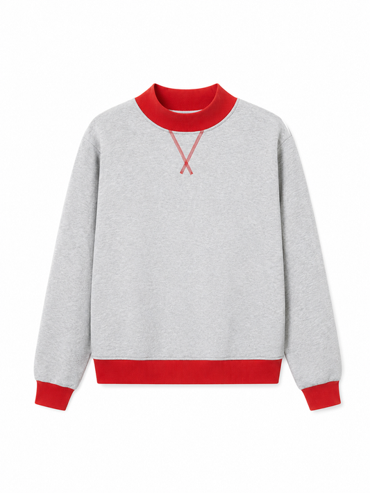 Vintage Mock Neck Sweatshirt for Women Flower Gray with Red Graysweatshirtwithredaccents