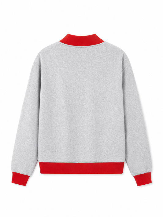Vintage Mock Neck Sweatshirt for Women Graysweatshirtwithredaccentsbackside