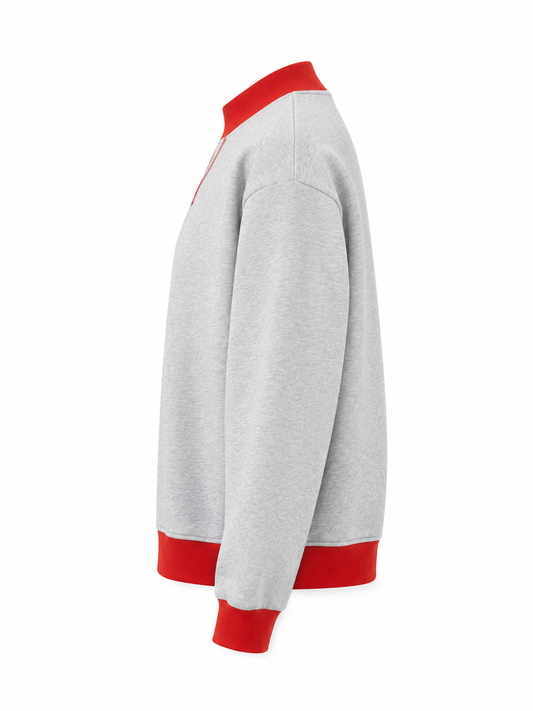 Vintage Mock Neck Sweatshirt for Women Graysweatshirtwithredaccentsleftside