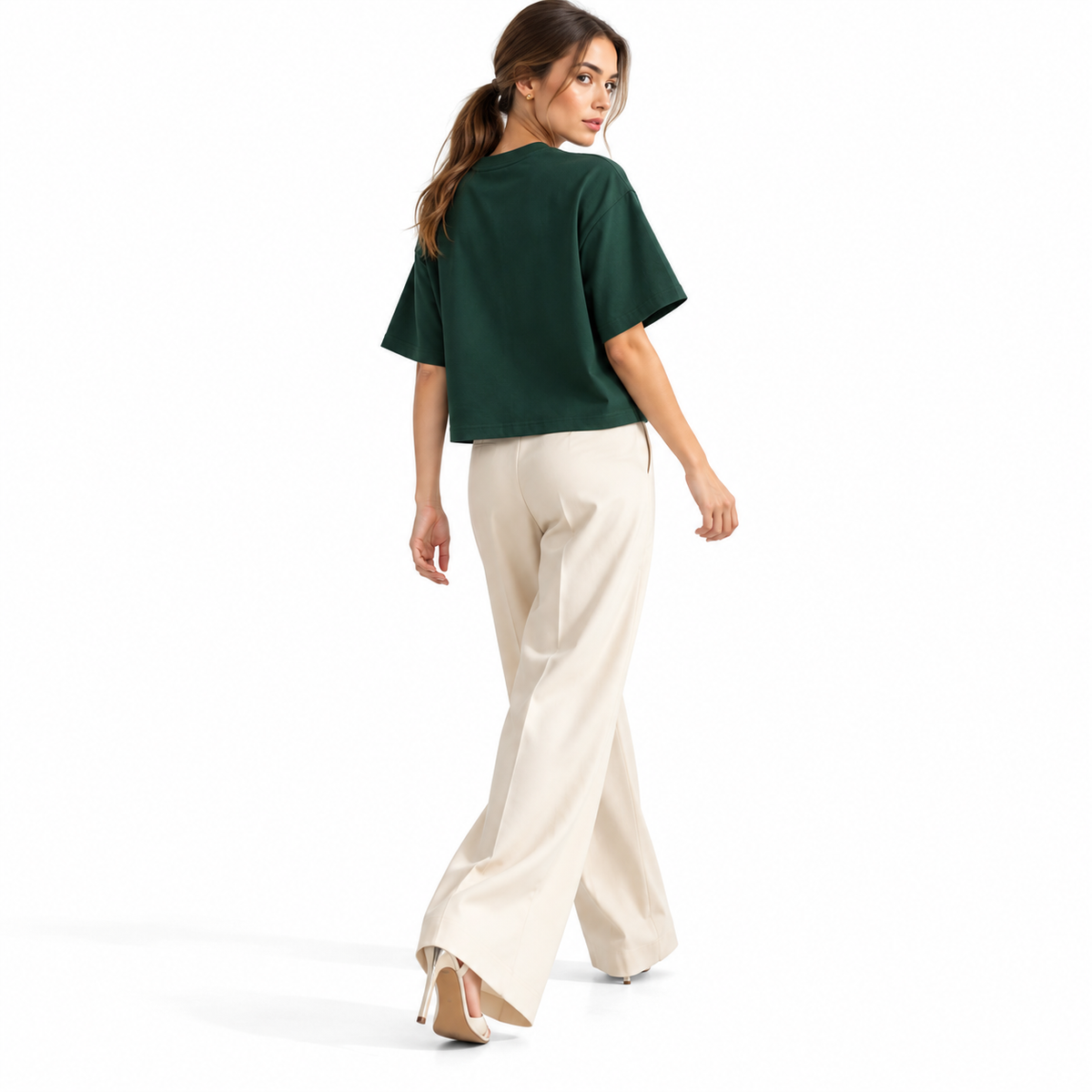The Boxy Heavyweight Green Cotton Tee GreenTeeandCreamTrousersLook