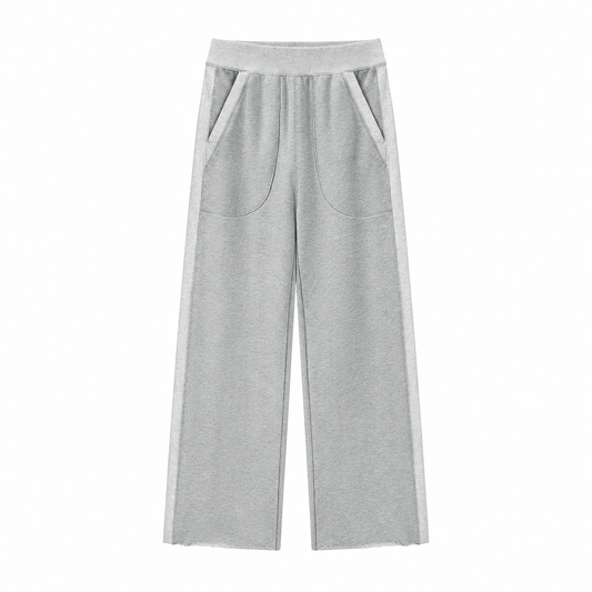 Women's Color Block Raw Hem Sweatpants Flower Gray HeatherGrayWide-LegSweatpants