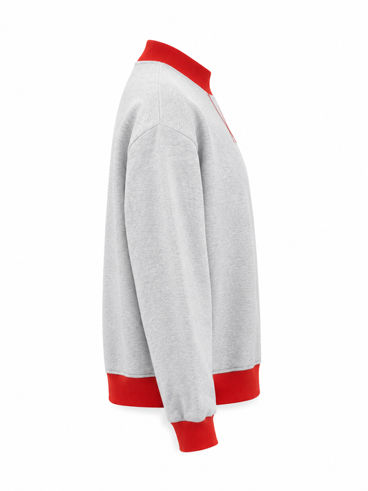 Vintage Mock Neck Sweatshirt for Women Heathergraysweatshirtwithredaccents