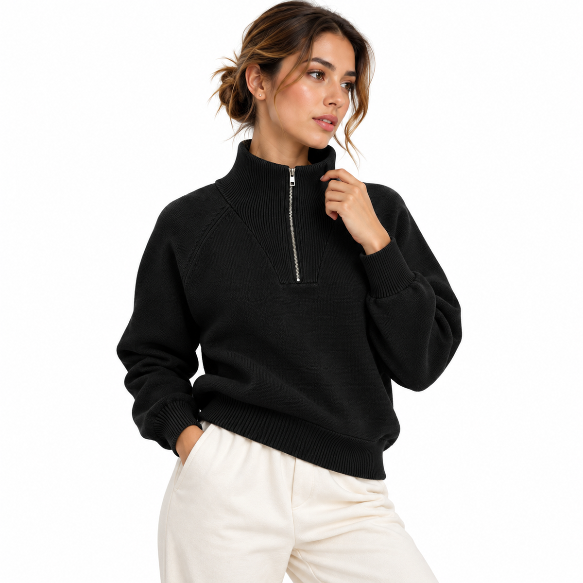 Unisex Quarter-Zip Pullover Sweatshirt High-KeyBlackSweaterLookbookPortrait