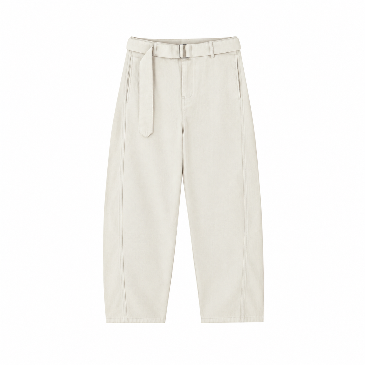Belted Barrel-leg Chino Pants Beige IvoryBeltedWide-LegTrousers