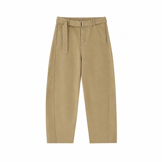Belted Barrel-leg Chino Pants Khaki KhakiBeltedCroppedTrousers