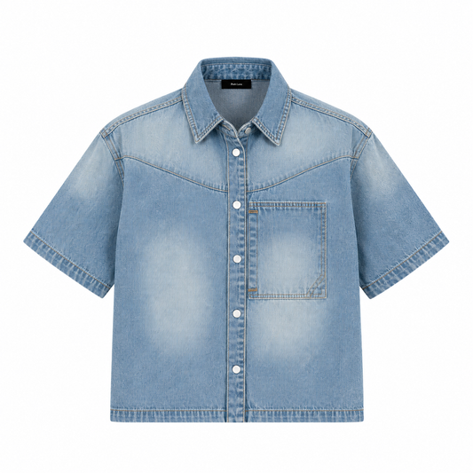 The Sun-Faded Boxy Denim Shirt Jeans Blue LightBlueDenimWesternShirt