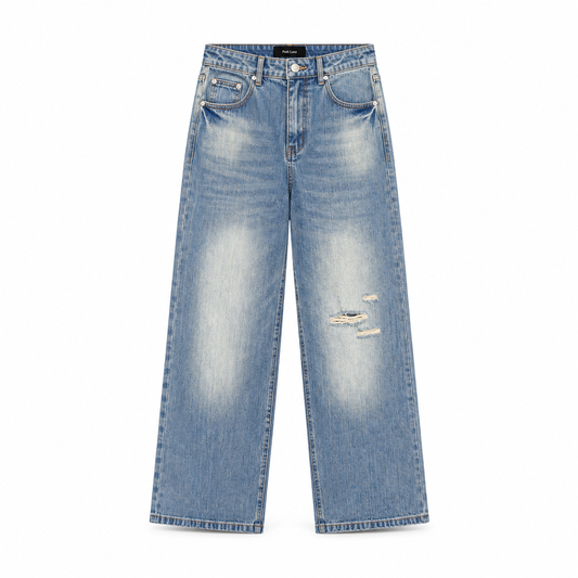 The Distressed Wide-Leg Denim Jeans Blue LightBlueDistressedWide-LegJeans