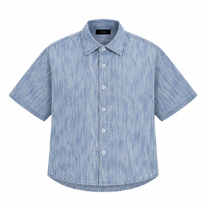 The Vintage-Wash Boxy Denim Shirt Jeans Blue LightBlueTexturedDenimShirt