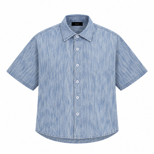The Vintage-Wash Boxy Denim Shirt Jeans Blue LightBlueTexturedDenimShirt