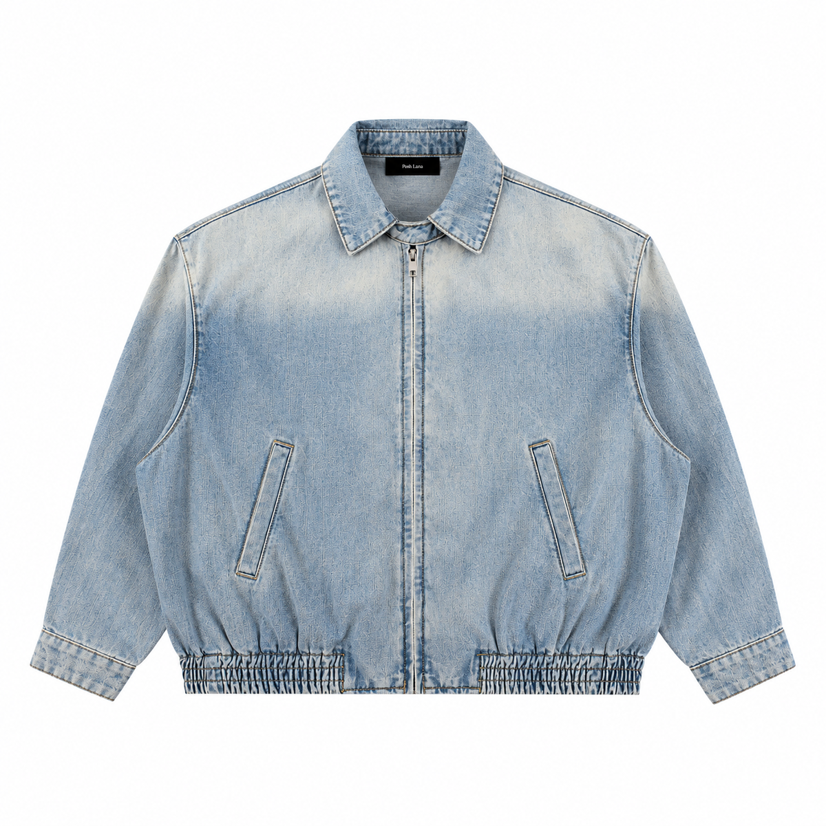 The Sun-Faded Full-Zip Denim Jacket Blue LightBlueWashedDenimBomberJacket
