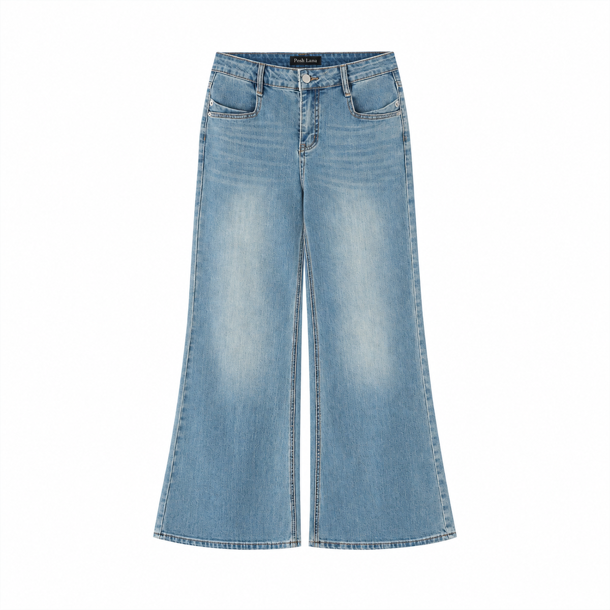 The Vintage-Wash High-Rise Flare Jeans Blue LightBlueWide-LegJeanswithPoshLanaLabel