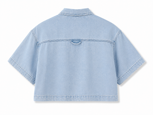 Vintage Wash Boxy Cropped Lyocell Shirt for Women