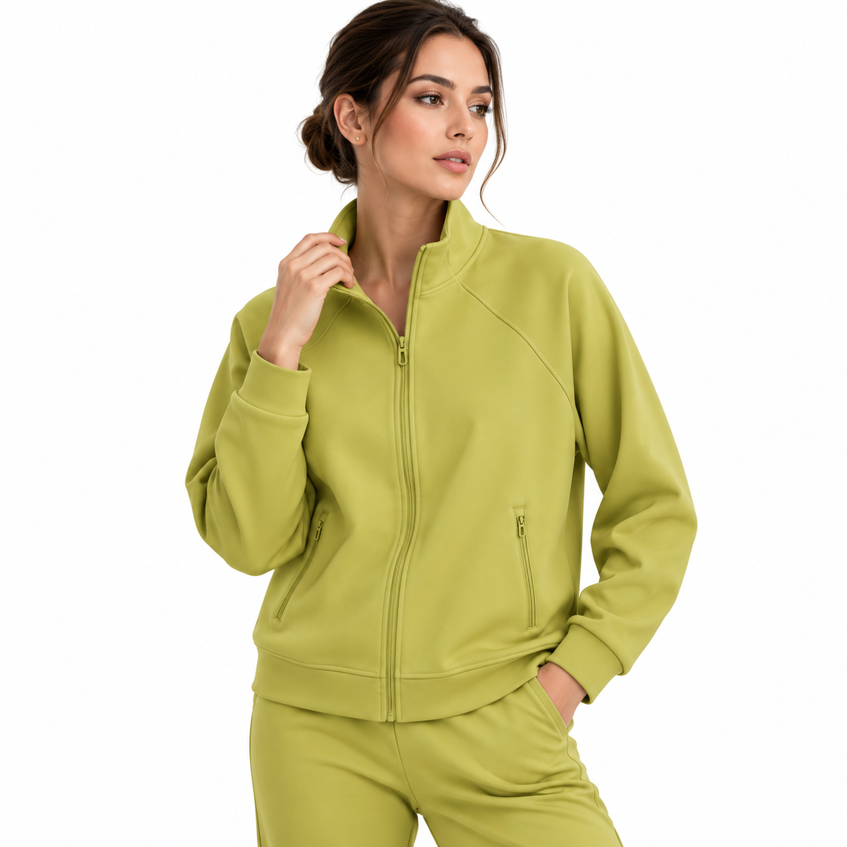 The Structured Stand-Collar Track Jacket Lime_Green_Athleisure_Studio_Portrait