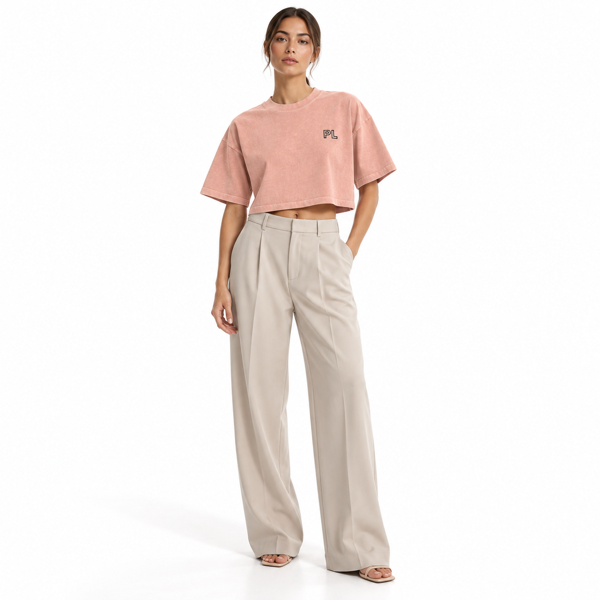 The Snow-Washed Cropped Shrimp Skin Cotton Tee MinimalBlushTeeandTailoredTrousers