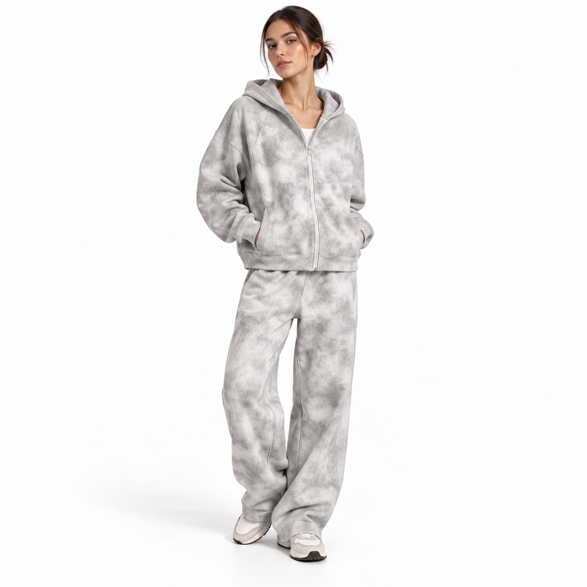 Dirty Washed Zip-Up Fleece Hoodie MinimalGrayTie-DyeAthleisureLook