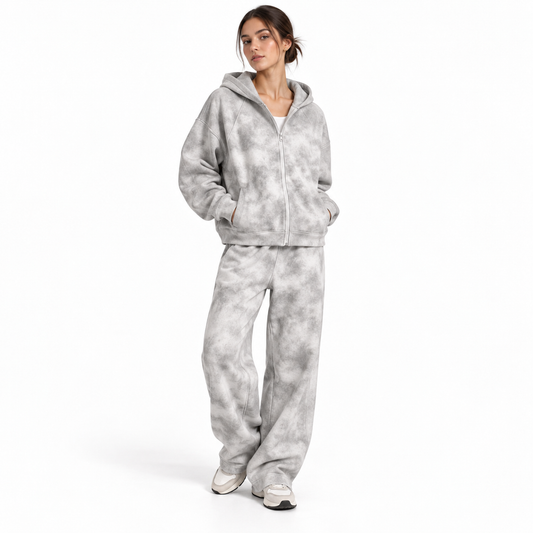 The Vintage-Wash Boxy Zip-Up Hoodie MinimalGrayTie-DyeAthleisureLook
