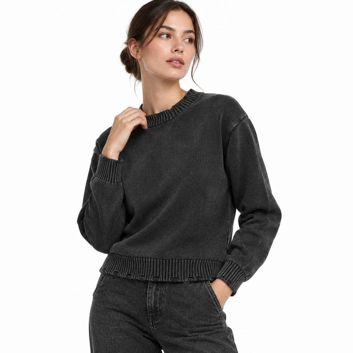 Vintage Washed Hand-Frayed Sweater MinimalMonochromeStudioPortrait