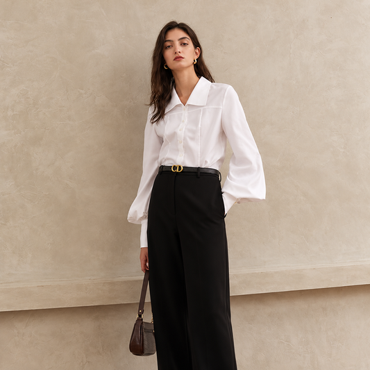 The Refined White Cotton-Blend Shirt White MinimalistBeigeWallFashionPortrait