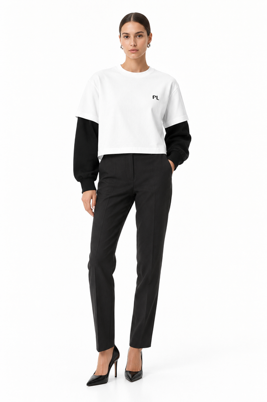 The Contrast Panel Long Sleeve White Tee MinimalistBlack-and-WhiteFashionLookbook