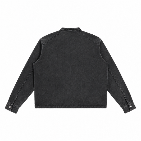 The Vintage-Wash Cropped Denim Jacket MinimalistCharcoalDenimJacketBackView