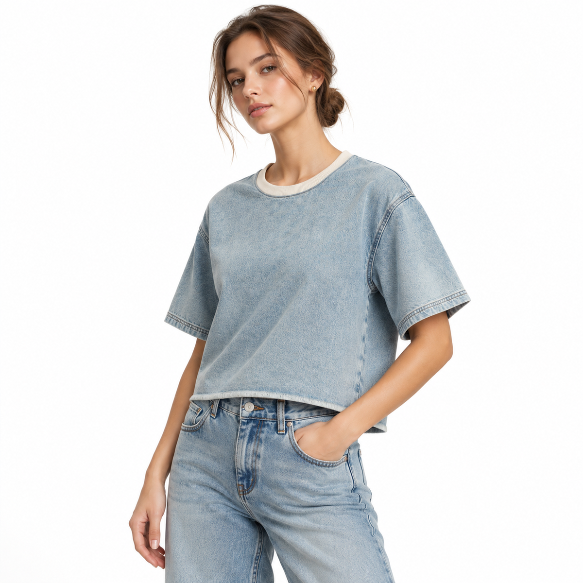 The Snow-Wash Boxy Raw-Edge Tee MinimalistDenimLookbookPortrait