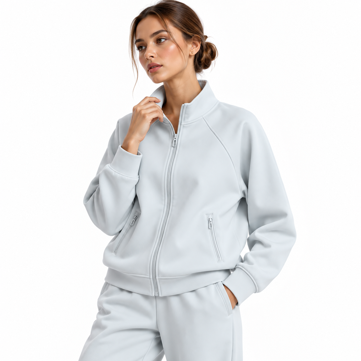 The Structured Stand-Collar Track Jacket MinimalistGrayAthleisurePortrait