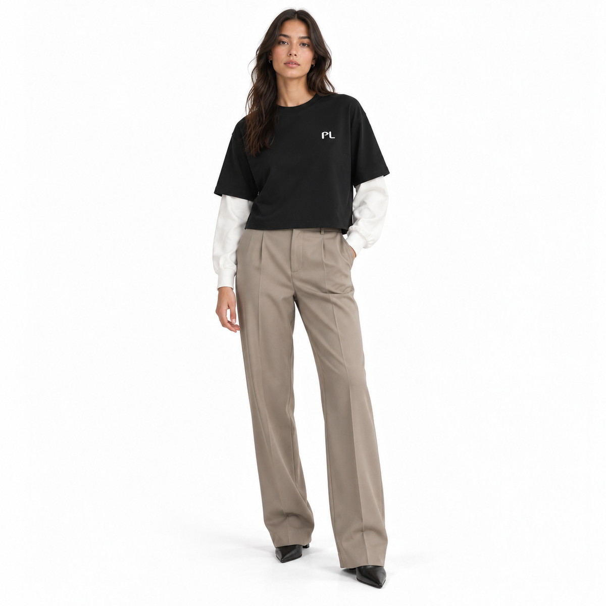 The Contrast Panel Long Sleeve Black Tee MinimalistLayeredLookbookPortrait