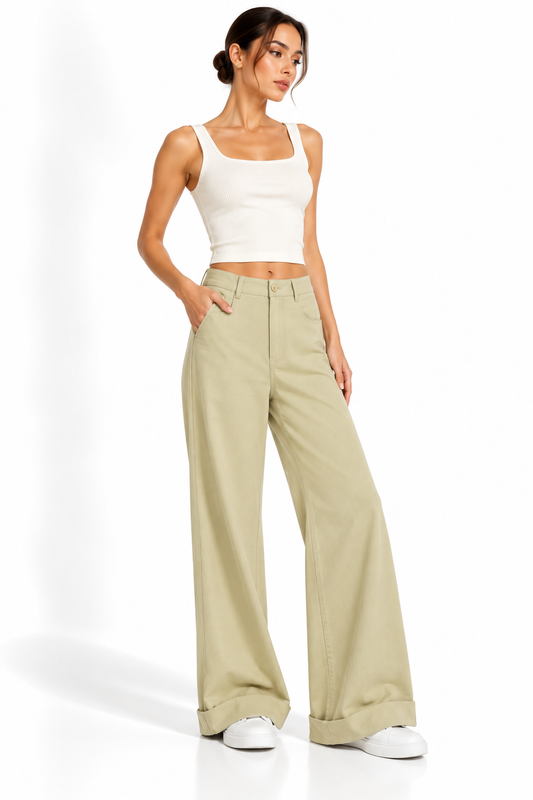 Women’s Tencel Wide Leg Pants MinimalistNeutralWide-LegFashionPortrait