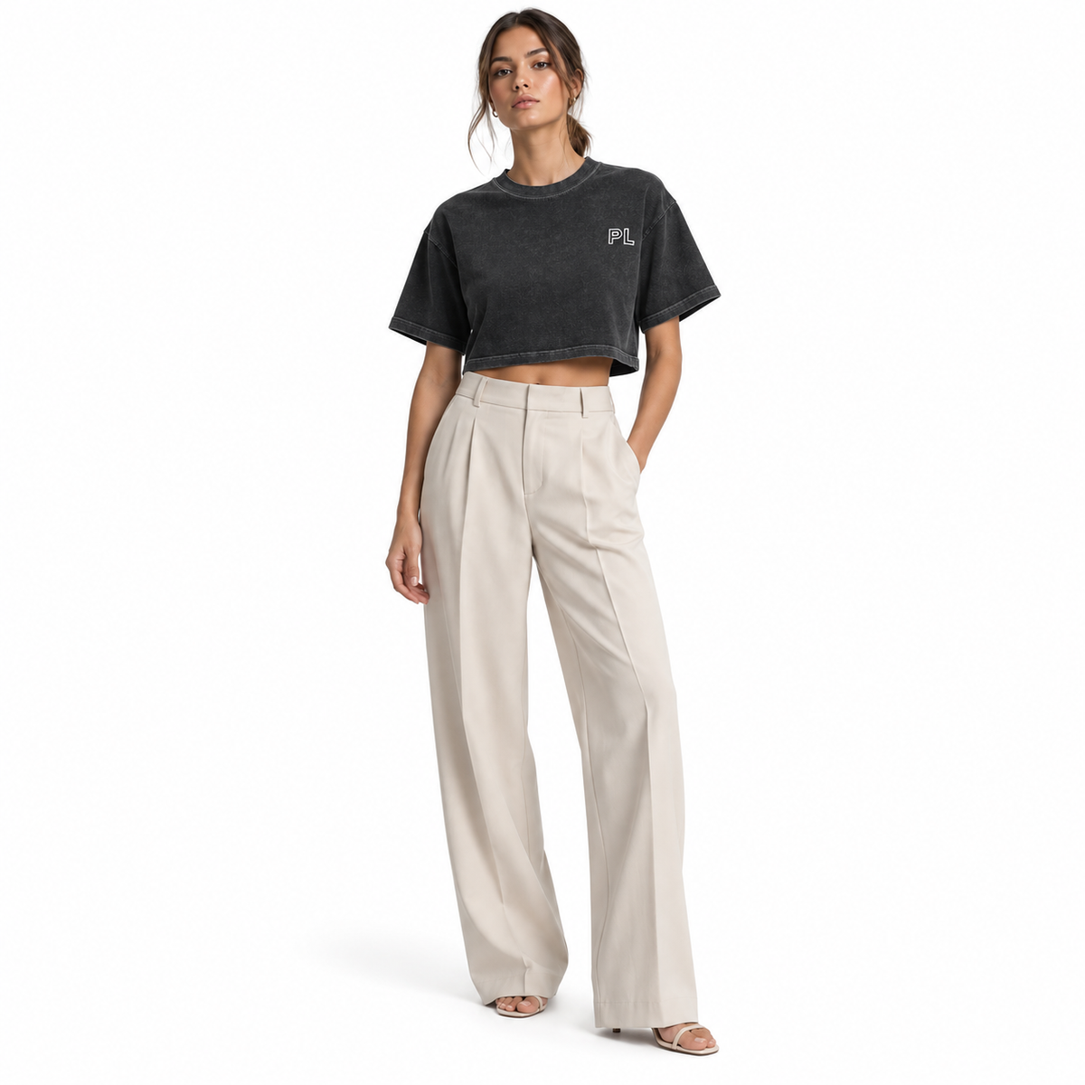 The Snow-Washed Cropped Classic Black Cotton Tee MinimalistPLLogoFashionLook