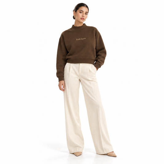 The Relaxed Fleece Mock-Neck Brown Sweatshirt MinimalistPoshLanaFashionLook