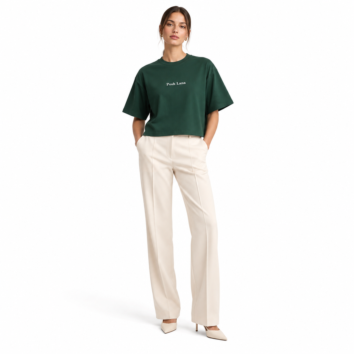 The Boxy Heavyweight Green Cotton Tee MinimalistPoshLanaFashionPortrait