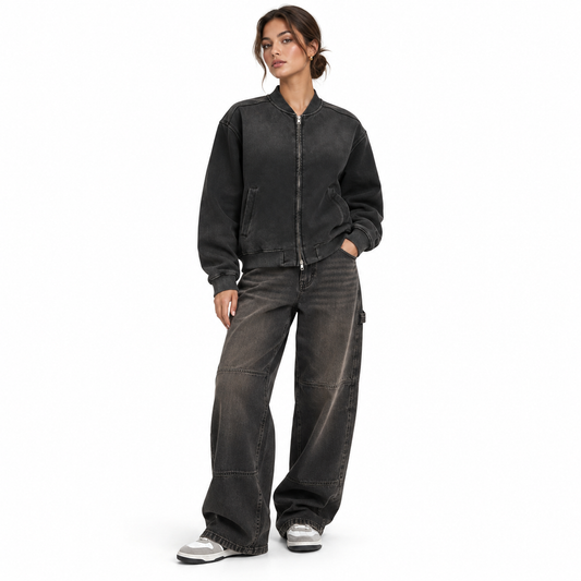 The Sun-Faded Heavyweight Baseball Jacket MinimalistWashed-BlackStreetwearLook