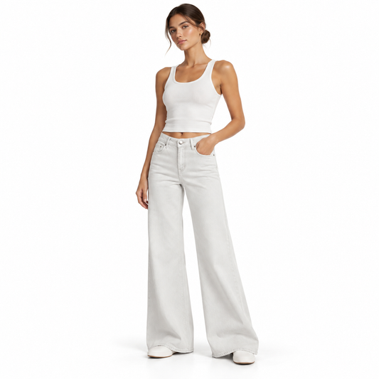 The Vintage-Wash High-Rise Flare Jeans MinimalistWhiteDenimLookbook