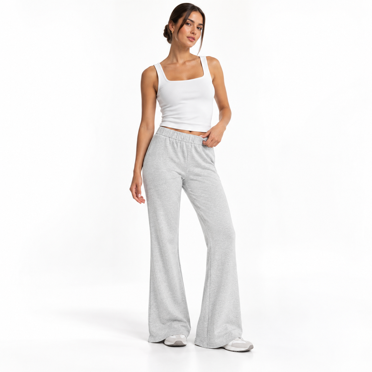 Women's Slim-Fit Flared Sweatpants MinimalistWhiteStudioFashionLookbook