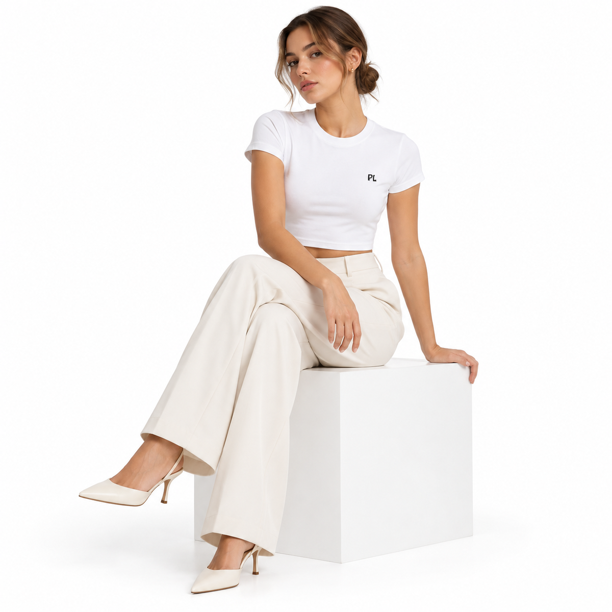 The Cropped Cotton Baby Tee MinimalistWhiteStudioFashionPortrait2