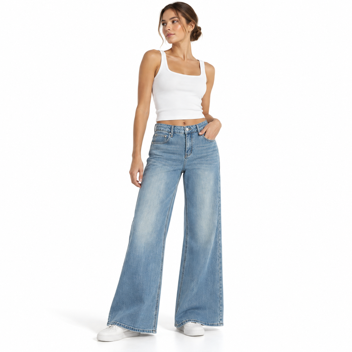 The Vintage-Wash High-Rise Flare Jeans MinimalistWhiteTankandFlaredJeans