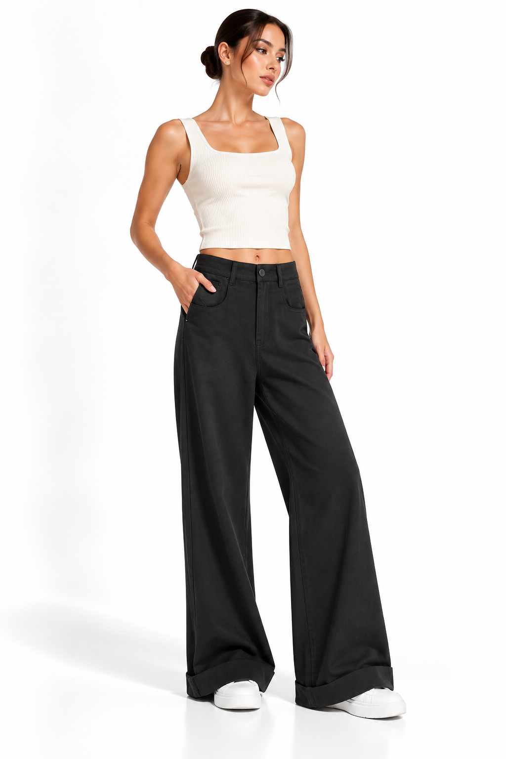 Women’s Tencel Wide Leg Pants MinimalistWide-LegFashionPortrait