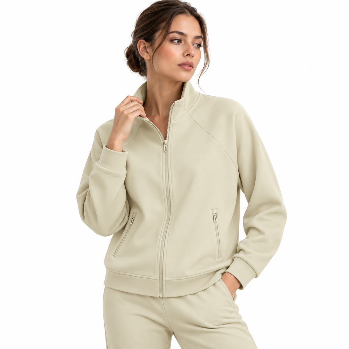 The Structured Stand-Collar Track Jacket Minimalist_Cream_Athleisure_Portrait