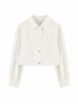 The Cropped Denim Jacket White Minimalist_cream_jacket_flat_lay_86aca1e2-ce0f-4e0c-86a4-16532b122eb9